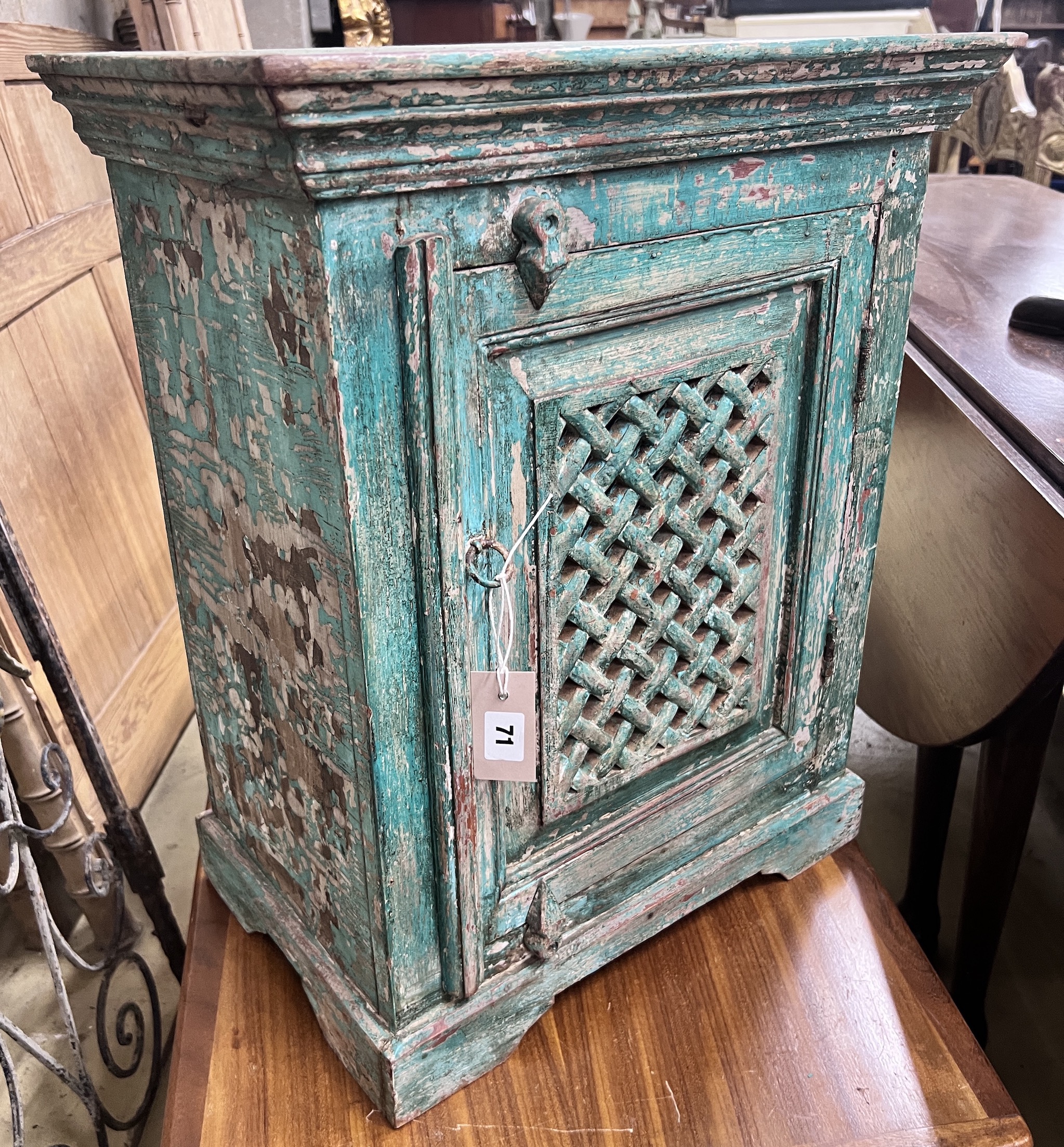 An Indian painted wall cabinet, width 50cm, depth 30cm, height 60cm